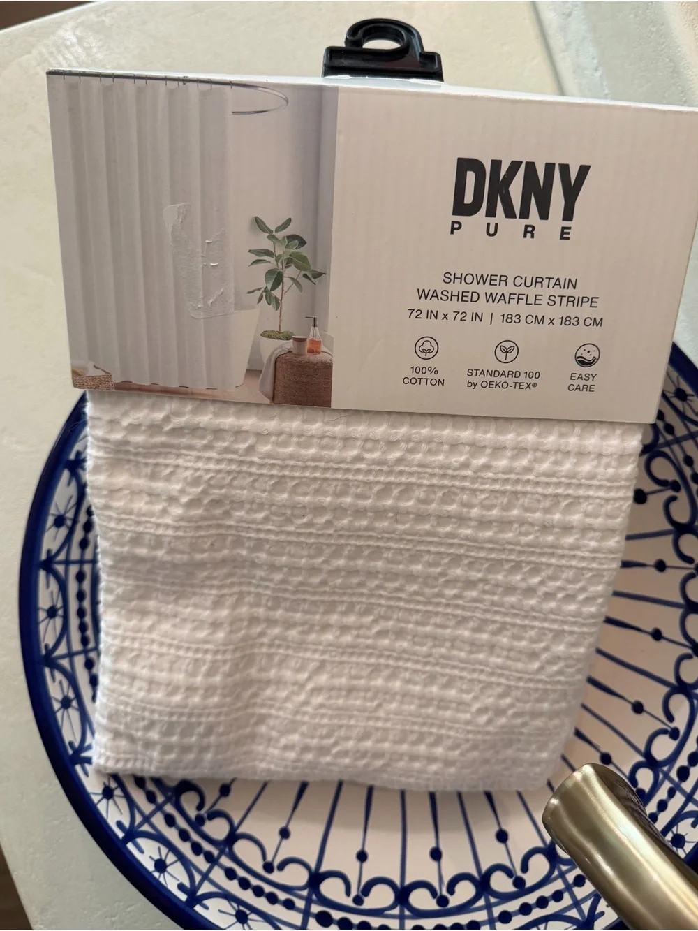 DKNY Pure White Waffle-Textured Shower Curtain